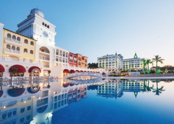 Swimming pool and beach of luxury hotel. Type entertainment complex. Amara Dolce Vita Luxury Hotel