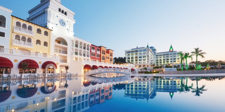 Swimming pool and beach of luxury hotel. Type entertainment complex. Amara Dolce Vita Luxury Hotel